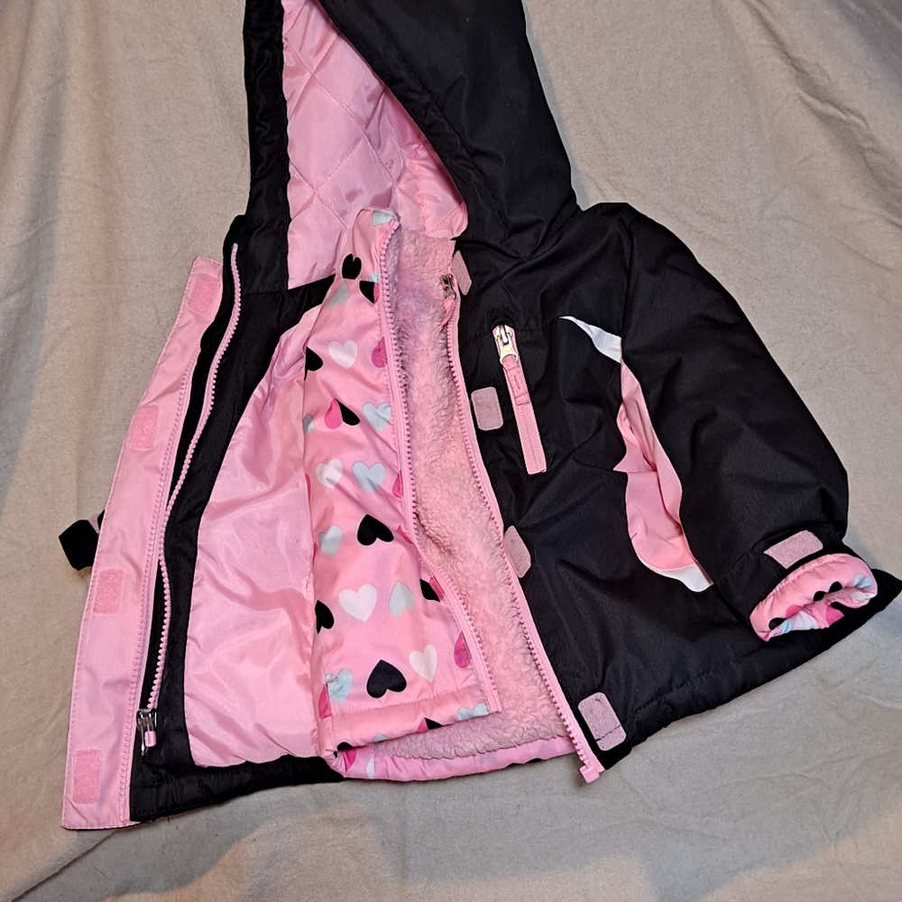 Healthtex Girls Jacket With Zip-out Lining. Black and Pink Size 12m